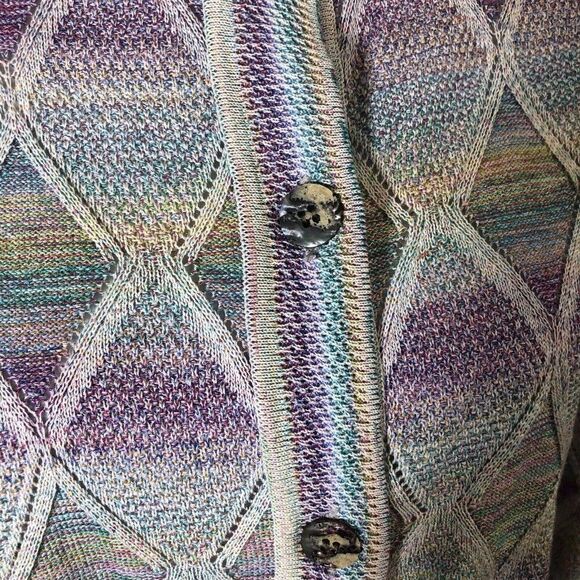 Vintage 70s Pastel Cardigan M Diamond Argyle Button Front Grandma - Picture 3 of 12